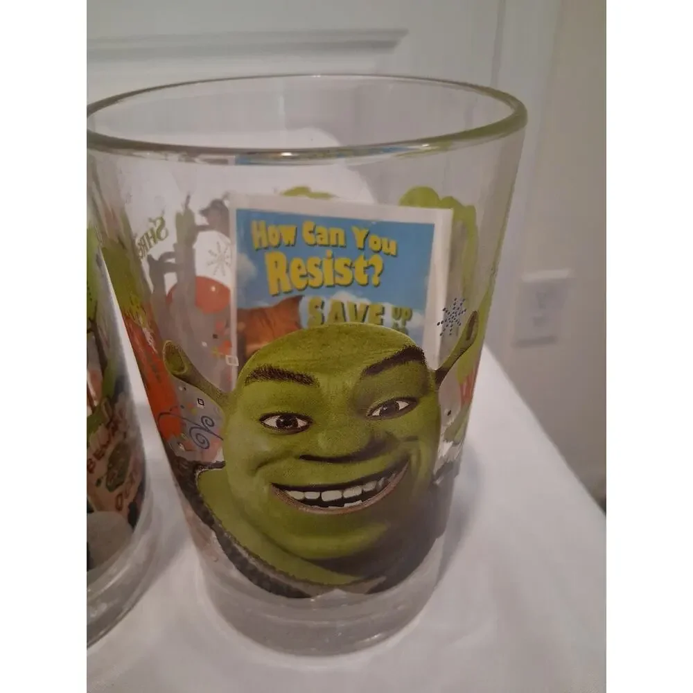 Vintage 2007 McDonald's Shrek The Third Glass Lot of 6 WITH ORIGINAL INSERTS